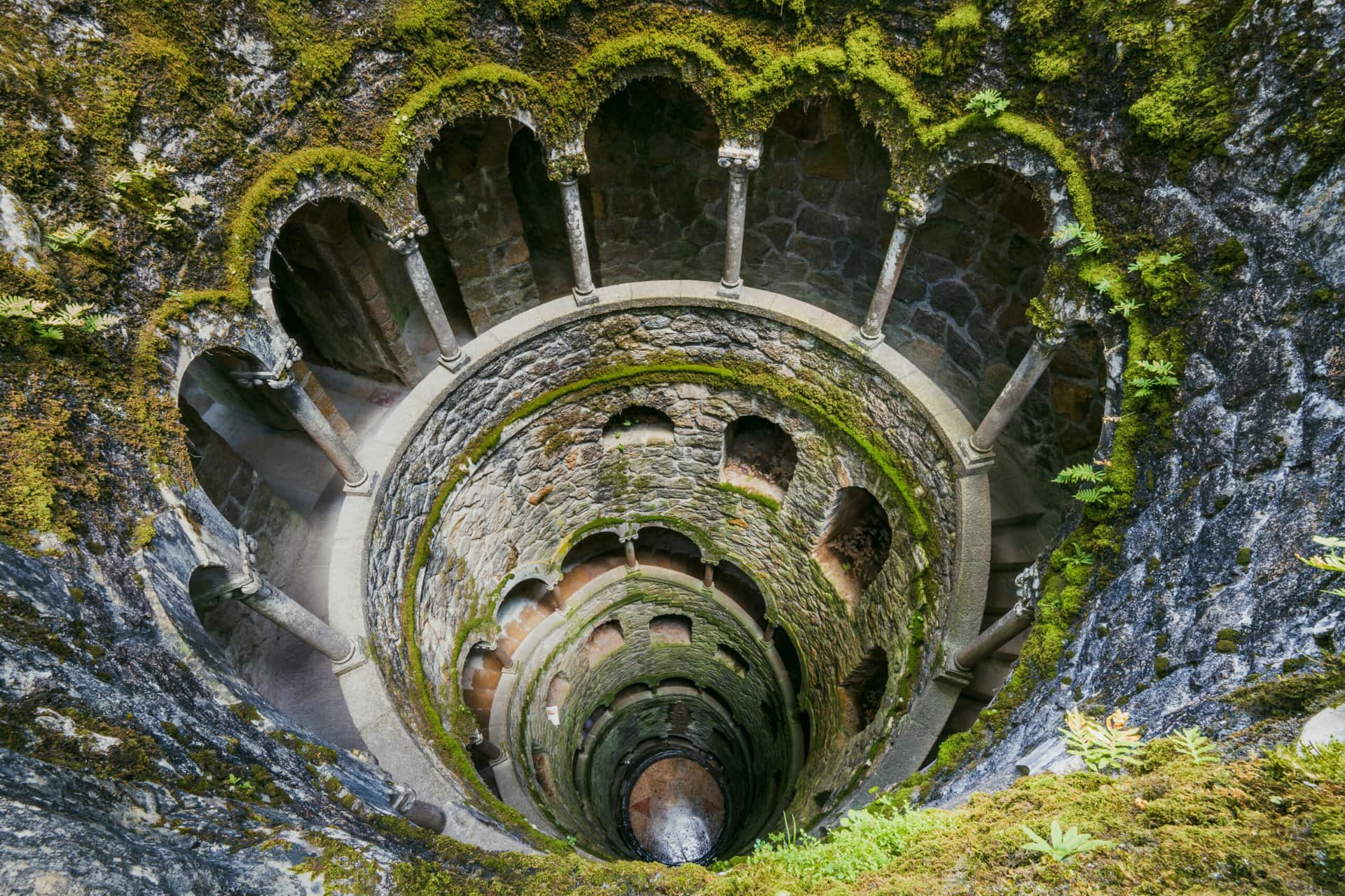 the underground initiation well of quinta da regaleira in sintra, portugal