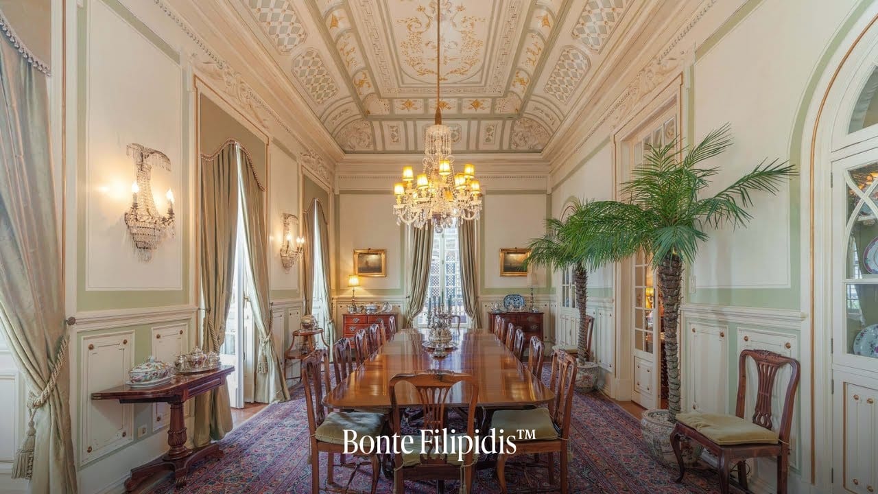 Elegant dining room with chandelier and rich decor
